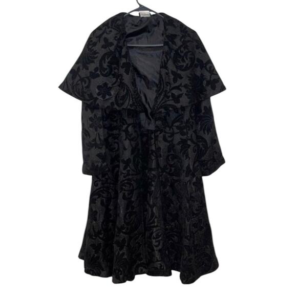 Attitudes by Renee Vintage Black Trench Coat with Flower Print - Picture 1 of 4